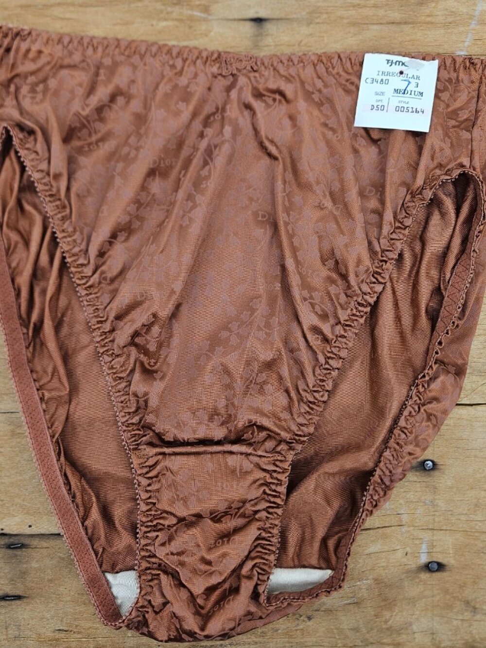 NWT VTG 90s Christian Dior Satin Panties Womens M Rust Brown Lily Valley